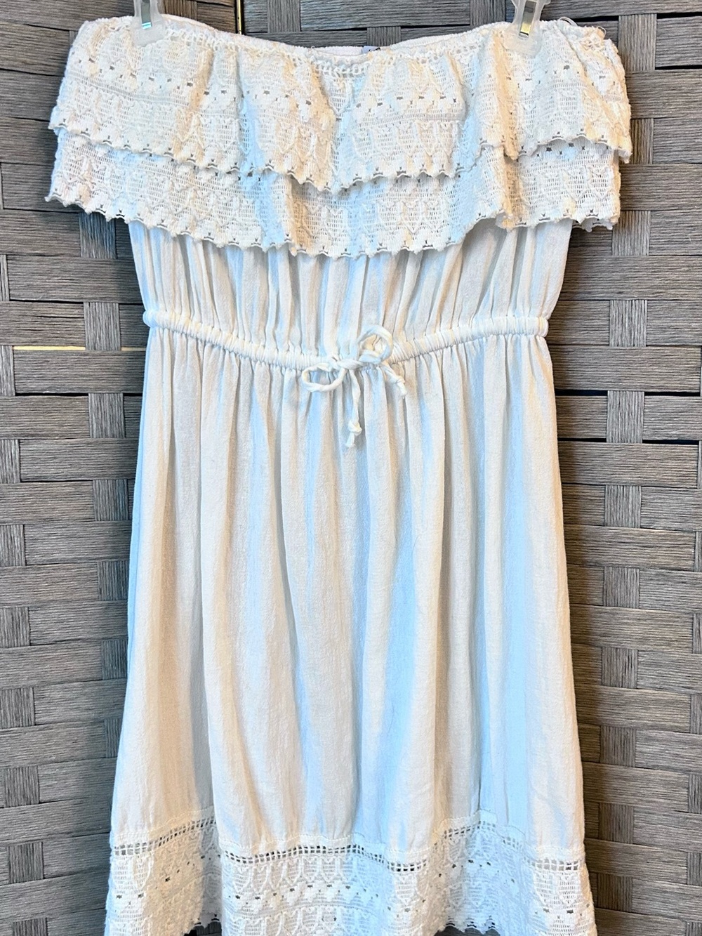 Ron Jon White Strapless Crochet Ruffle Summer Dress